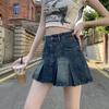 Damen Minirock mit hoher Taille aus Denim mit Falten