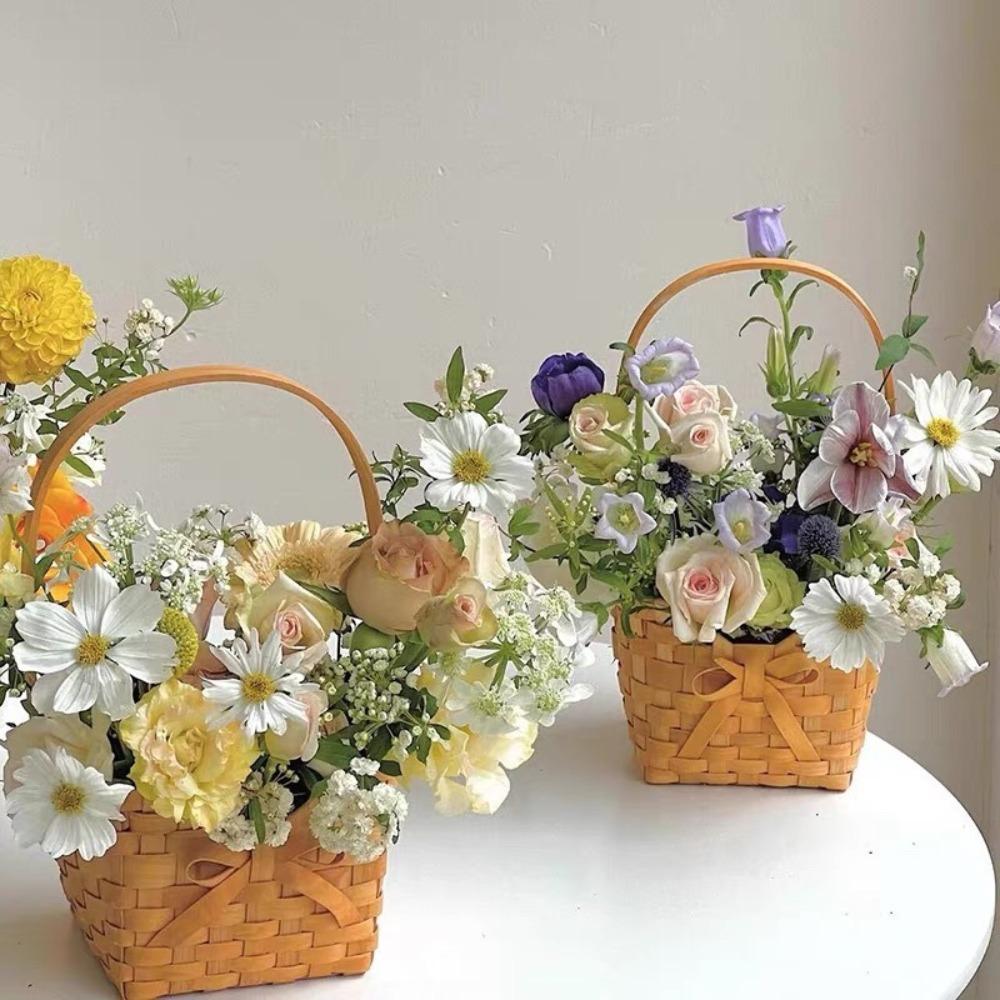 Willow Rattan Bride Flower Basket Hand-Woven Flower Arrangement Basket Sundries Organizer  Wedding