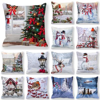 Christmas Decorative Animal Snowman Print Cushion Cover Home Living Room Sofa Decorative Pillow Cover 45x45cm