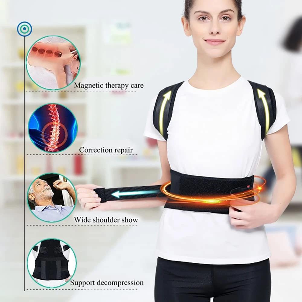 Magnetic Therapy Posture Corrector Back Brace Adjustable Support Belt Relieves Neck Shoulder Pain