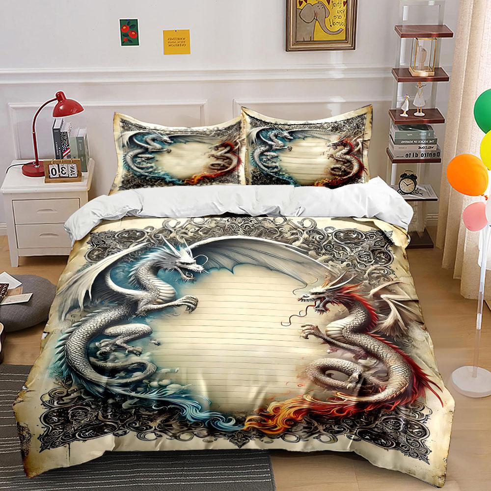 White and Red Dragons. Bedding Sets Duvet Cover Sets Duvet Covers Pillowcases(1 * Duvet Cover 2 * Pillowcases Without Duvet Insert)
