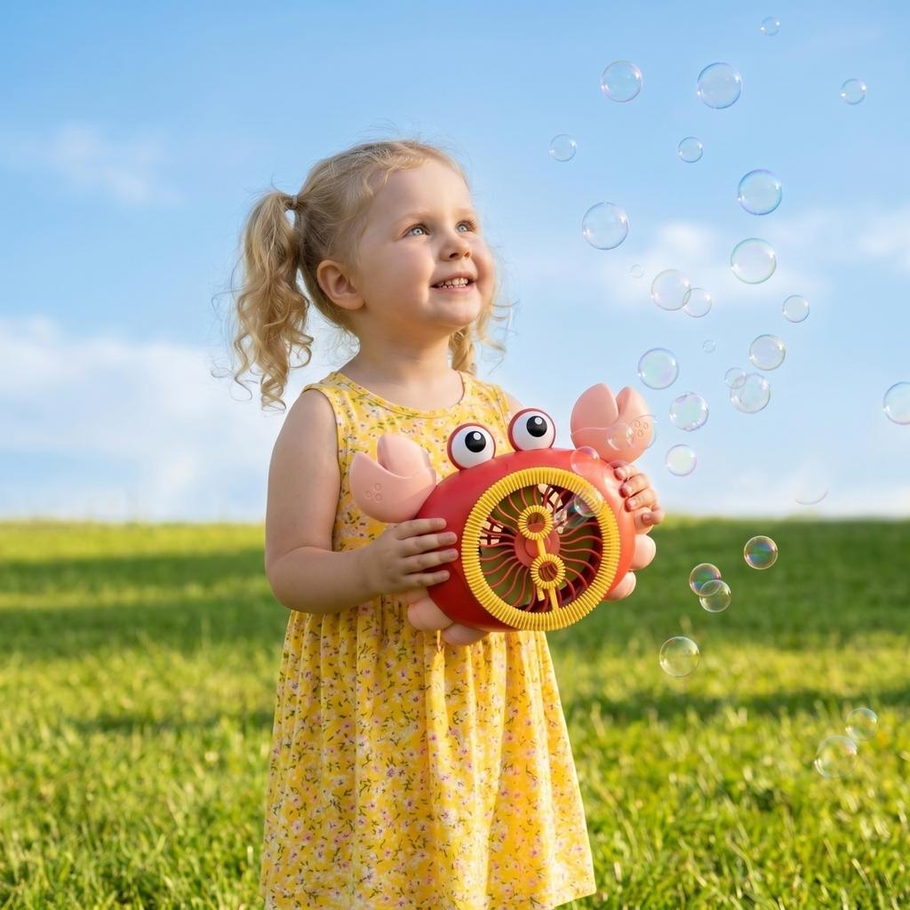 Crab Shaped Bubble Machine Toy for Kids Outdoor Play Automatic Bubble Blower with Multiple Bubble Wands Safe Plastic Construction Battery Operated
