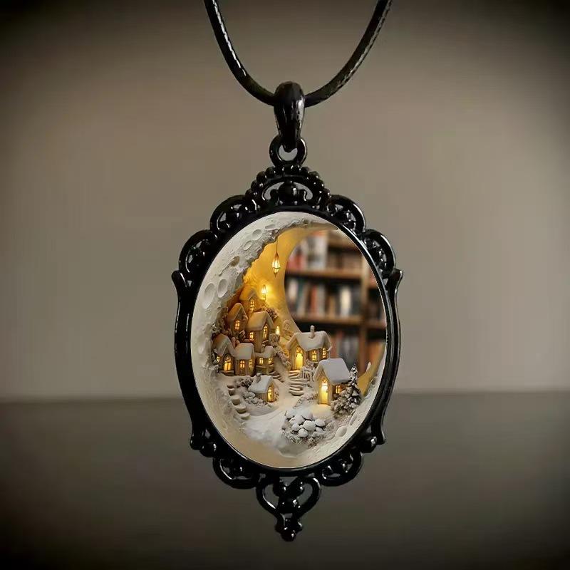 Vintage Oval Glass Alloy Pendant Necklace Jewelry