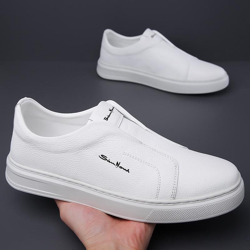 Fashion Summer Men Casual Shoes Soft Leather Mens Tenis Masculino Slip on Boat Shoes Leisure Walk Skateboard Footwear All-match Sneakers