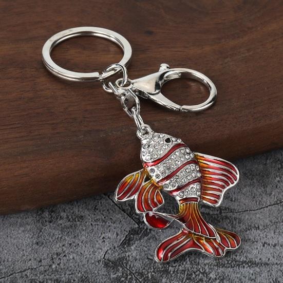 Zinc Alloy Keychain Pendant Holder with Rhinestones Fish Shape Key Inlaid Enamel Craft