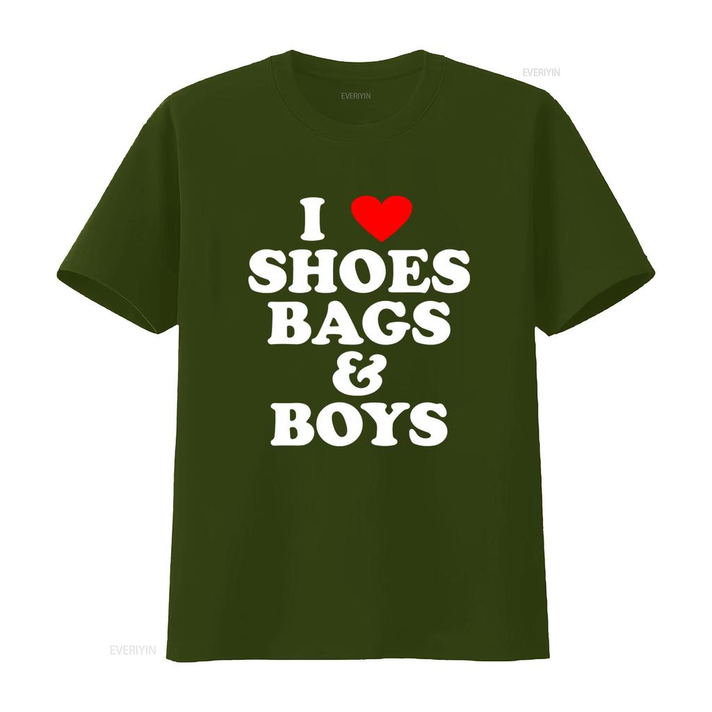 I Love Shoes Bags Boys Cotton T Shirt Vintage Washed Stretched Designer Clothes Graphic Comfortable Soft Top For Everyday Wear