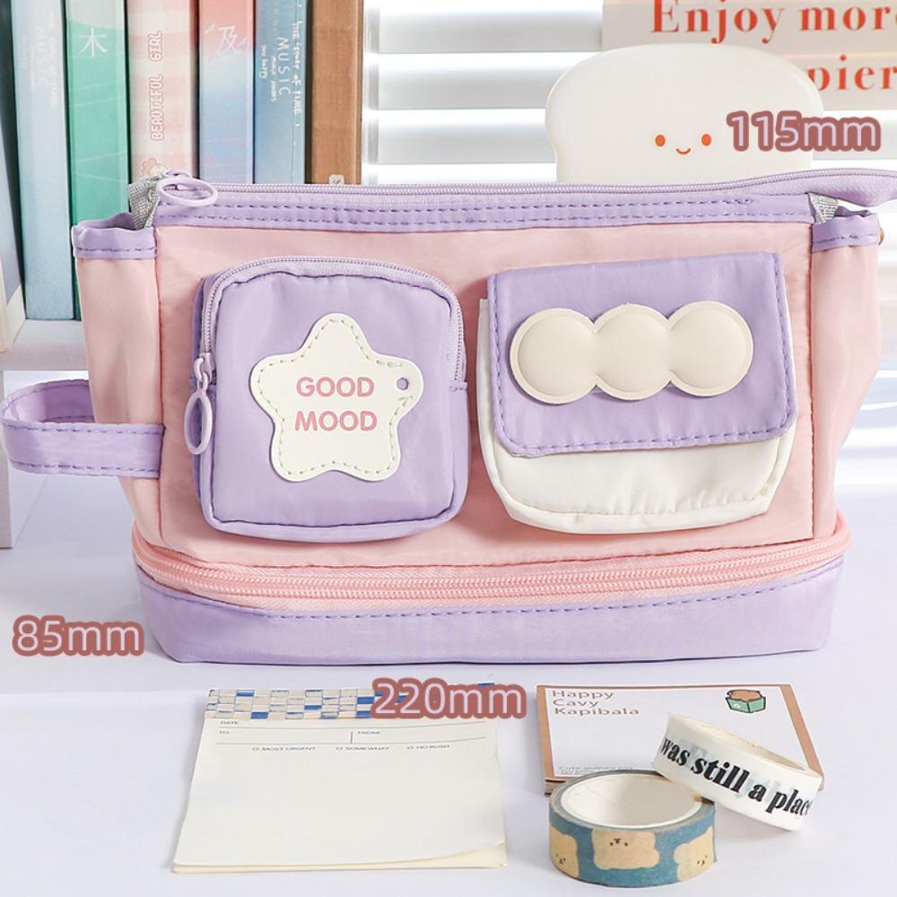 New Contrast Color Pen Bag Handheld Large Capacity Pencil Case Zipper Design Stationery Bag School Office
