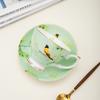 Luxury Gold Rim Bone China Tea Cup and Saucers, Elegant Floral Butterfly Coffee Mug Tableware Set, Bird on Branches Bone China Coffee Cup for Home