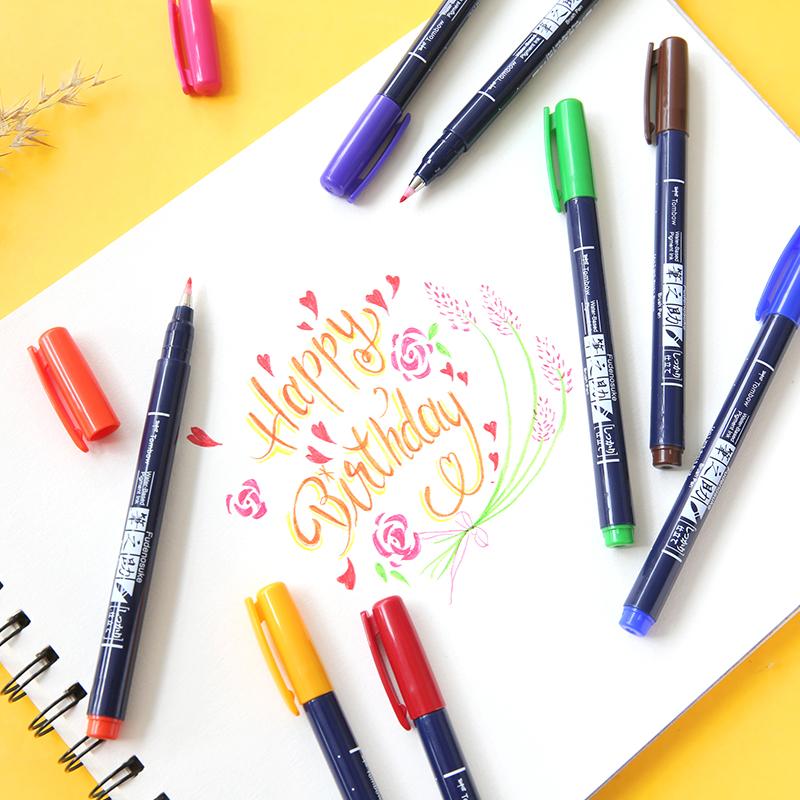 Nuovo 1 pz Tombow Fudenosuke Penna Signature Colorata Pennello Scriptliner Inchiostro Pigmentato a Base d'Acqua Calligrafia Lettering Pennarelli Giappone