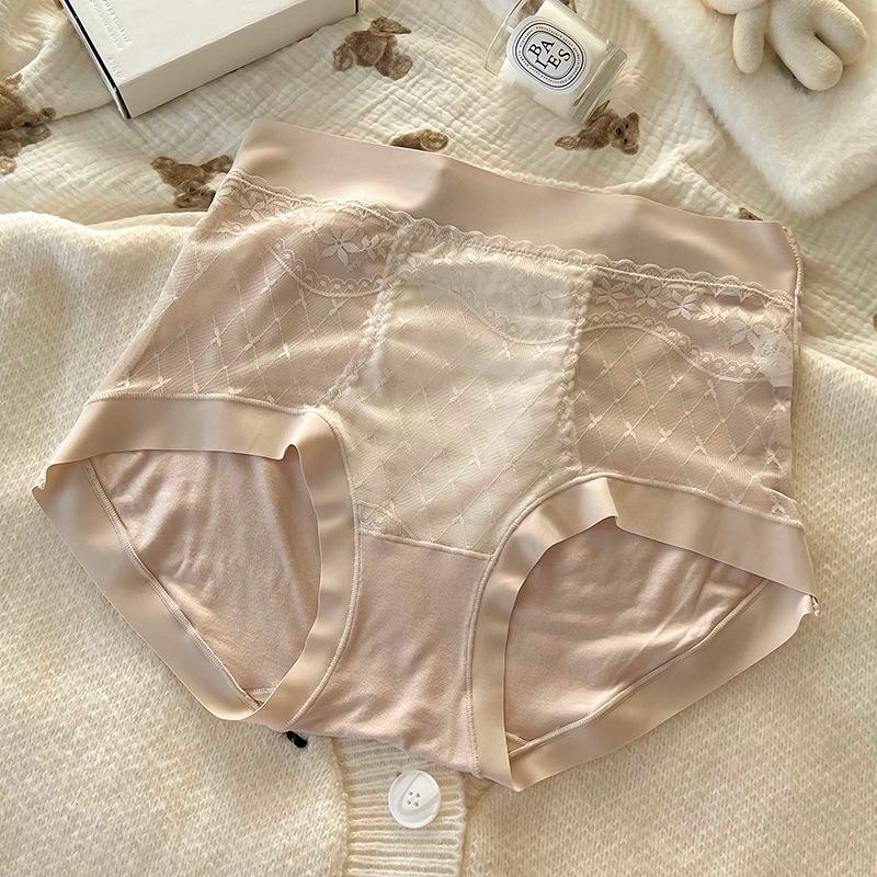 

«Кружевные трусики из шелка Mulberry с высокой талией и утягивающим эффектом для женщин — антибактериальные, бесшовные, роскошный стиль, большой размер» XL (55-75 kg) кофейный