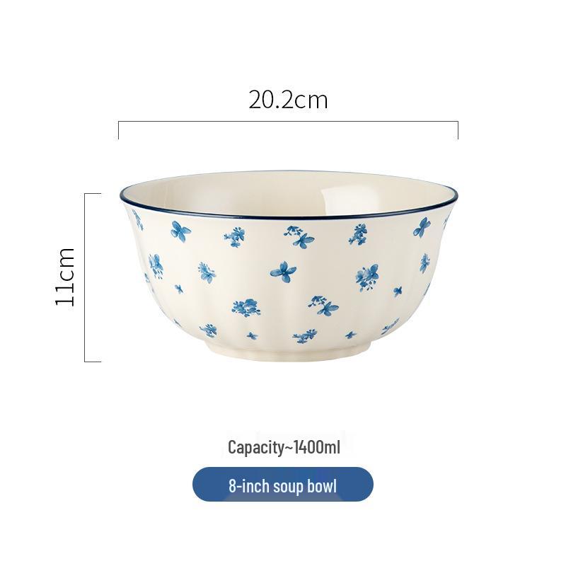 Luxury National Tide Style Ceramic Bowl & Plate Set - Underglaze Color, Ideal for Rice, Soup, and More.