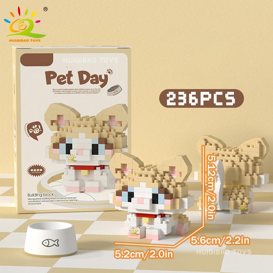 MINI Working Cat Pet Dog Micro Model Building Block Set Kids City Cartoon Animal Diamond Bricks Educational Toys Adult