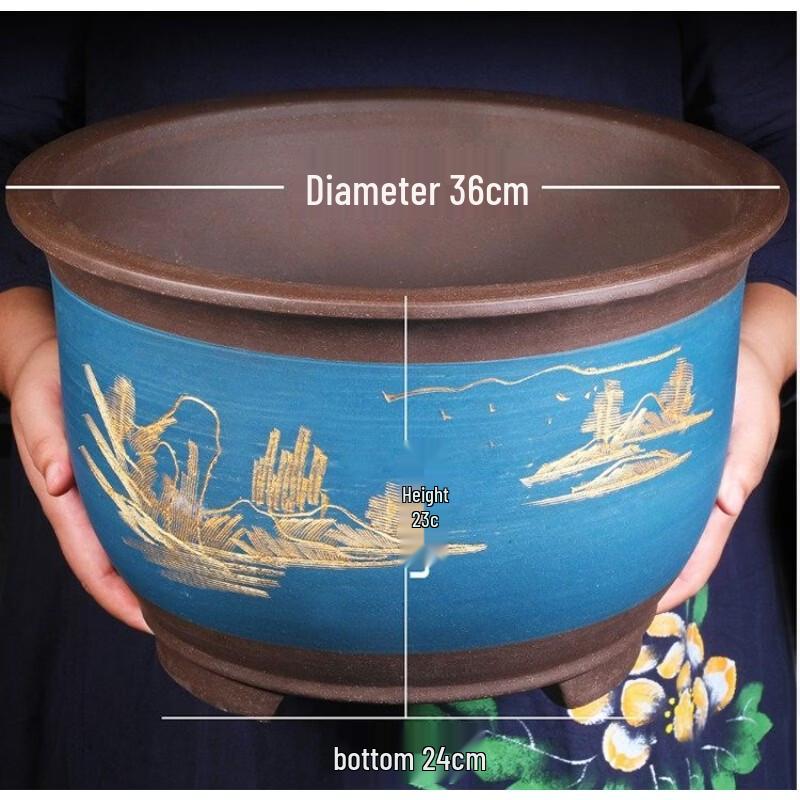 Large Blue Triangle Golden Bell Ceramic Tree Planter