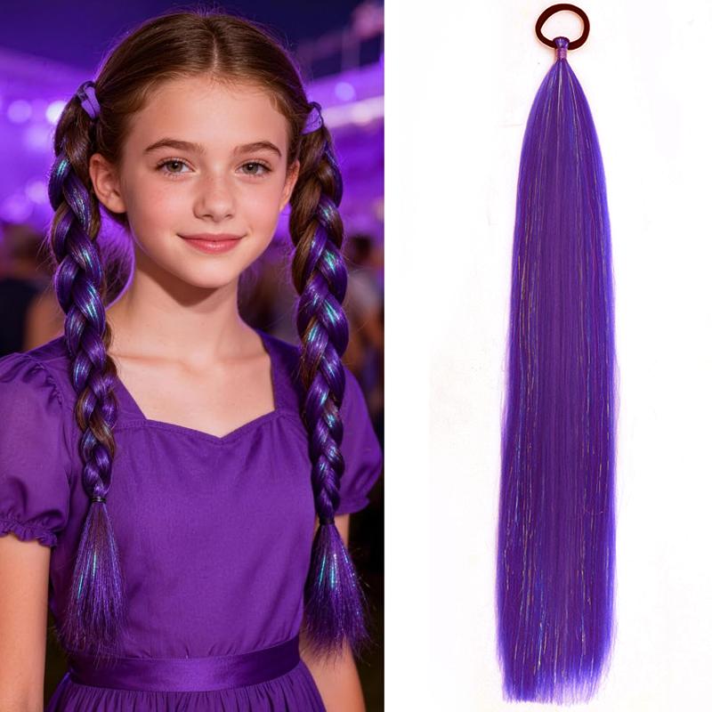 

24 Colored Hair Extensions Synthetic Colorful Ponytail Extensions with Elastic Band for Kids Women Cosplay Crazy Hair Day Accessories