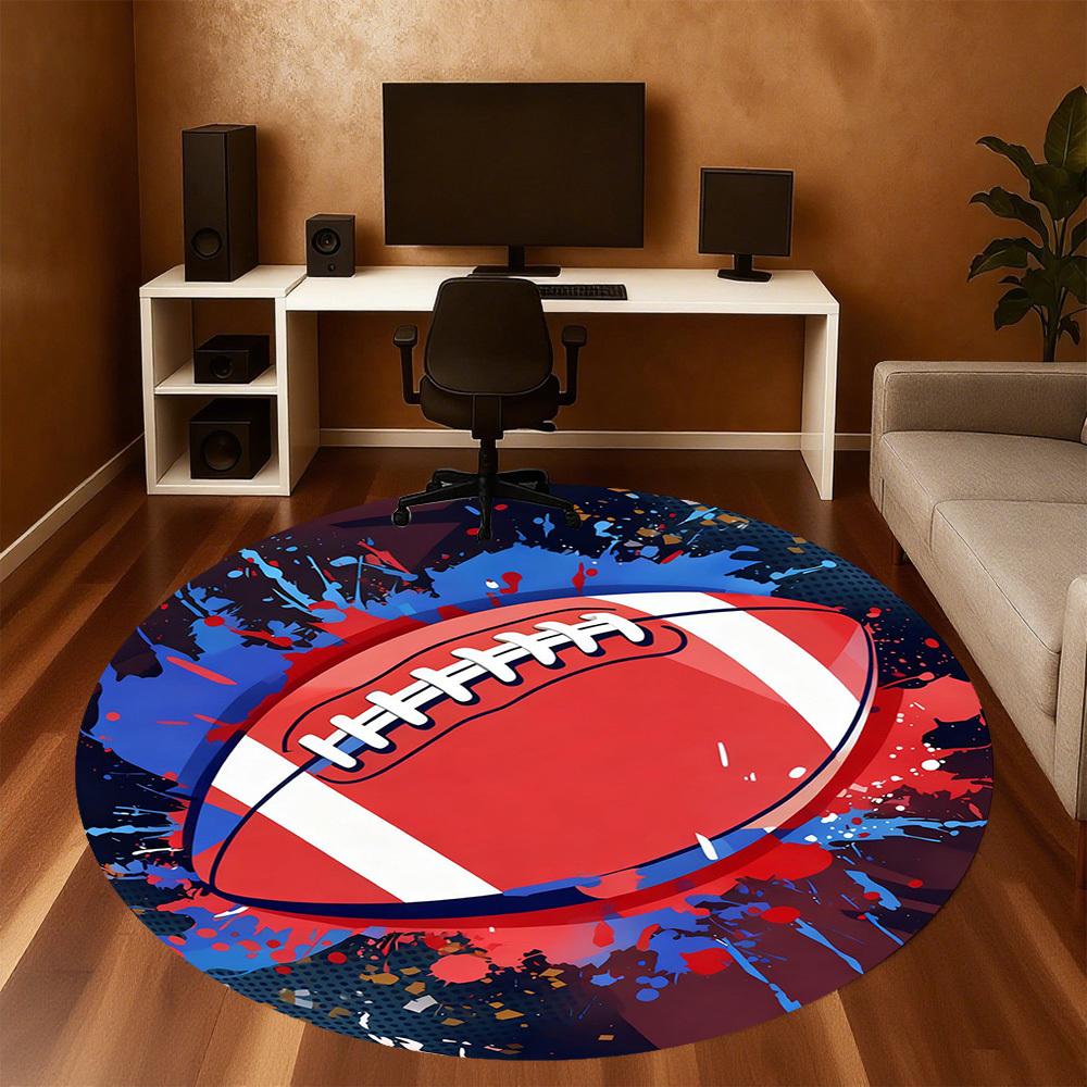 1PC Football Sport Round Chair mat Area Rug - Non-Slip, Floor Mat for Office, Bedroom, and Indoor Decor -Gift D1127219