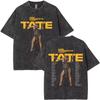 Washed Vintage Singer Tate Mcrae The Think Later World Tour T Shirt Men Women Fashion Trend Oversized T-shirts Streetwear Unisex