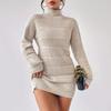 Sheath Dress Women Sexy Knitted Dress Turtleneck Mini Vestidos Knitwear Slim Autumn Winter Knitting Above Knee Office Lady