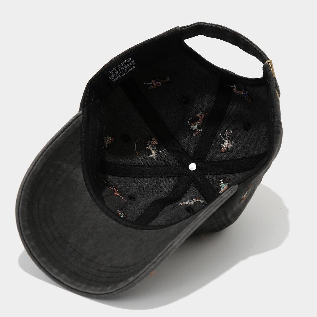 Unisex Large Brim Soft Top Baseball Cap Cute Dog Embroidery Duckbill Cap Retro Street Breathable Casual Headwear