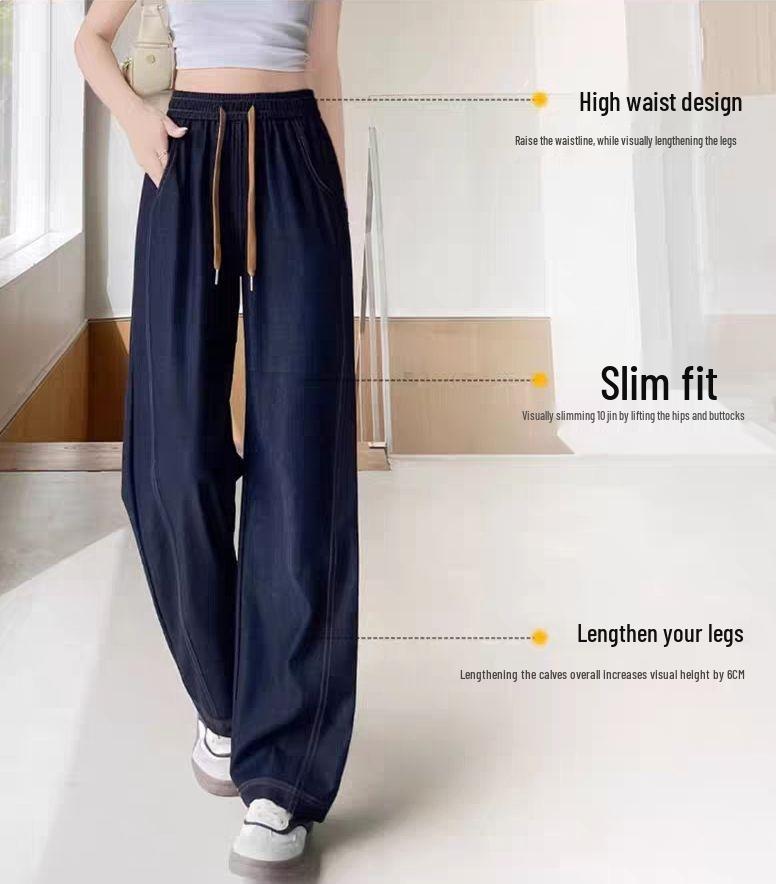 Women's Summer 2026 Tencel Denim High Waist Ice Silk Wide Leg Pants