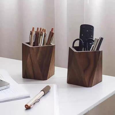 Black Walnut Pen Holder - Desktop Stationery Organizer, Creative Student Gift, Customizable with Logo