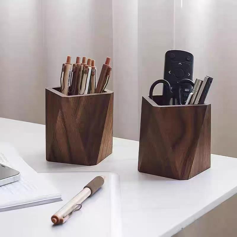 Black Walnut Pen Holder - Desktop Stationery Organizer, Creative Student Gift, Customizable with Logo