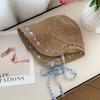 Women'S Floral Tied Woven Straw Hat Large Brim Sun Protection Beach Vacation Style Fisherman'S Cap Summer Accessory