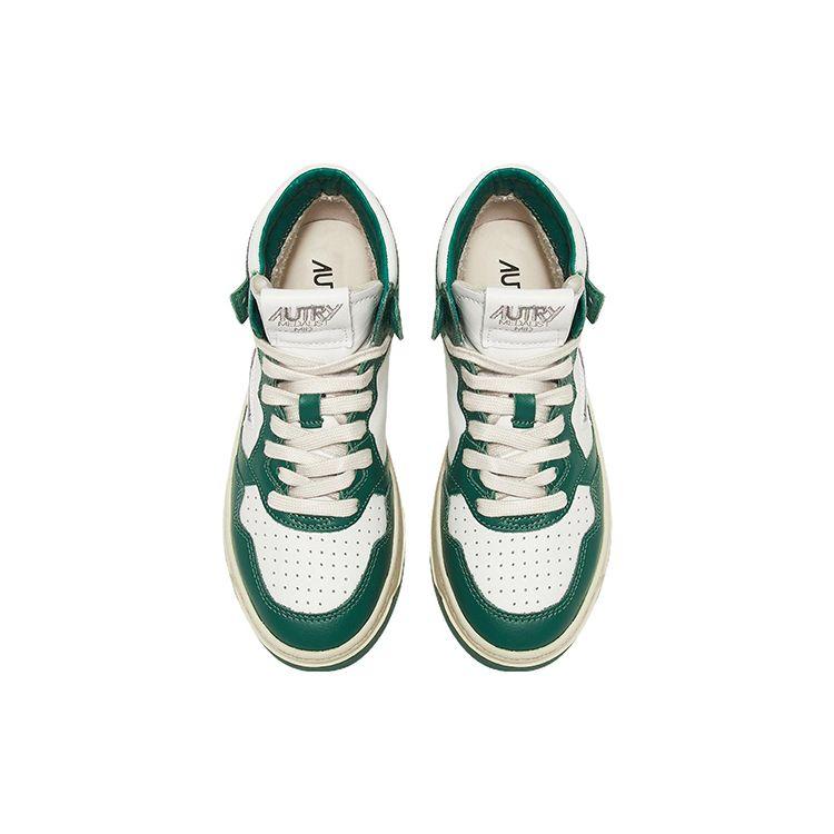AUTRY Medalist Leather High-Top Lace-Up Sneakers Vintage Women Sneakers White Green AUMW-WB03