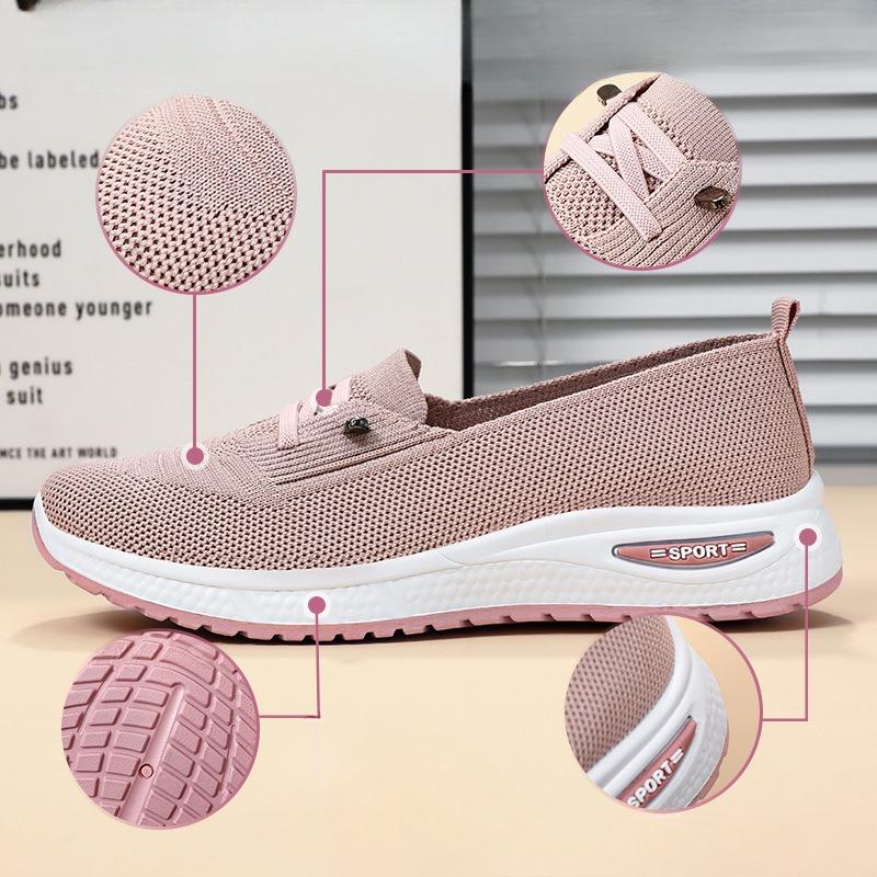 New Casual Women's Shoes Flying Woven Breathable Mom Shoes Shallow Single Shoes