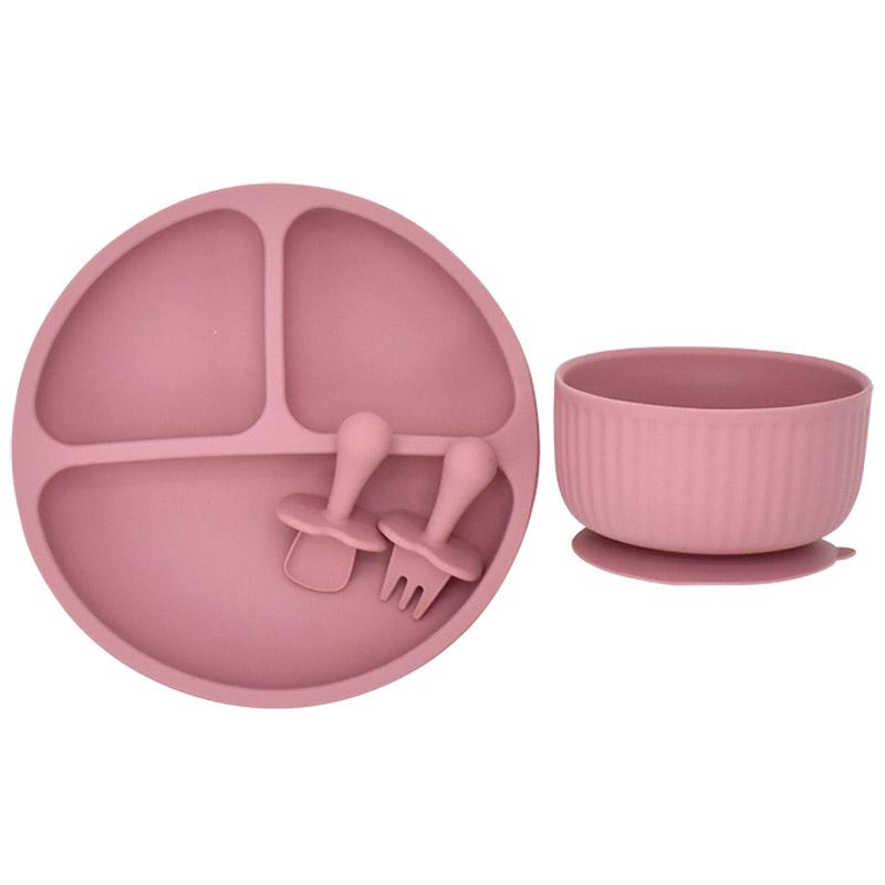 4Pcs/Set Silicone Baby Feeding Bowl BPA Free Waterproof Solid Color Dinner Plate With Sucker