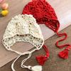 Women's Spring and Summer Retro Ethnic Style Hat Bohemian Flowers Tassel Bag Head Hat Hand Woven Hollow Bag Head Hat