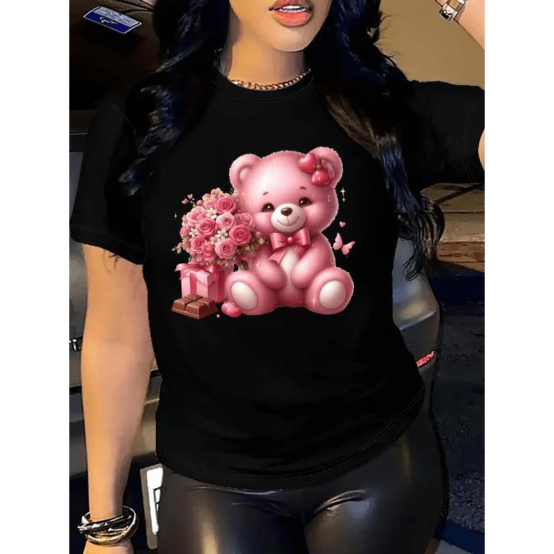 

European Size Summer Women s Front Print Short Sleeve T-Shirt, Comfortable and Breathable Fabric, Casual s Style, Suitable for Spring and Summer 4XL