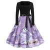 Women's Casual Retro Square Neck Dress with Halloween Print for Party and Daily Wear