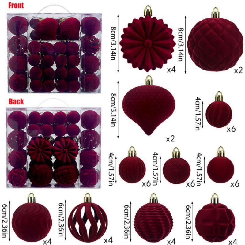 48pcs Flocking Christmas Balls 4/6/8cm Decoratve Plastic Balls