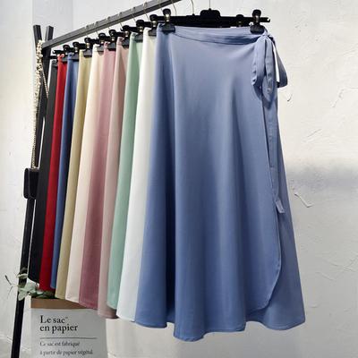 Gonna estiva da donna, modello intero, elegante, con lacci, a vita alta, in chiffon, tinta unita, sottile, di media lunghezza, a trapezio.
