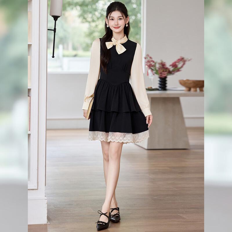 Elegant Faux Two-Piece Spliced Shirt Dress