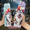 1PC Flower Crown Husky Dog Print 750ml Color Plastic Sports Water Bottle Leakproof Flip Straw Lid Suitable for Sports Office Home Use