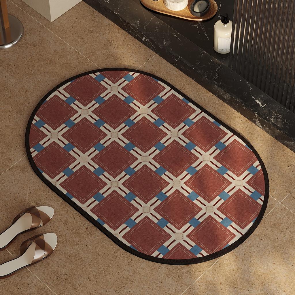 Retro Plaid Bathroom Carpet Diatom Mud Absorbent Quick-Drying Bath Mat Firm And Non-Slip Washable Floor Mats Alfombra De Baño