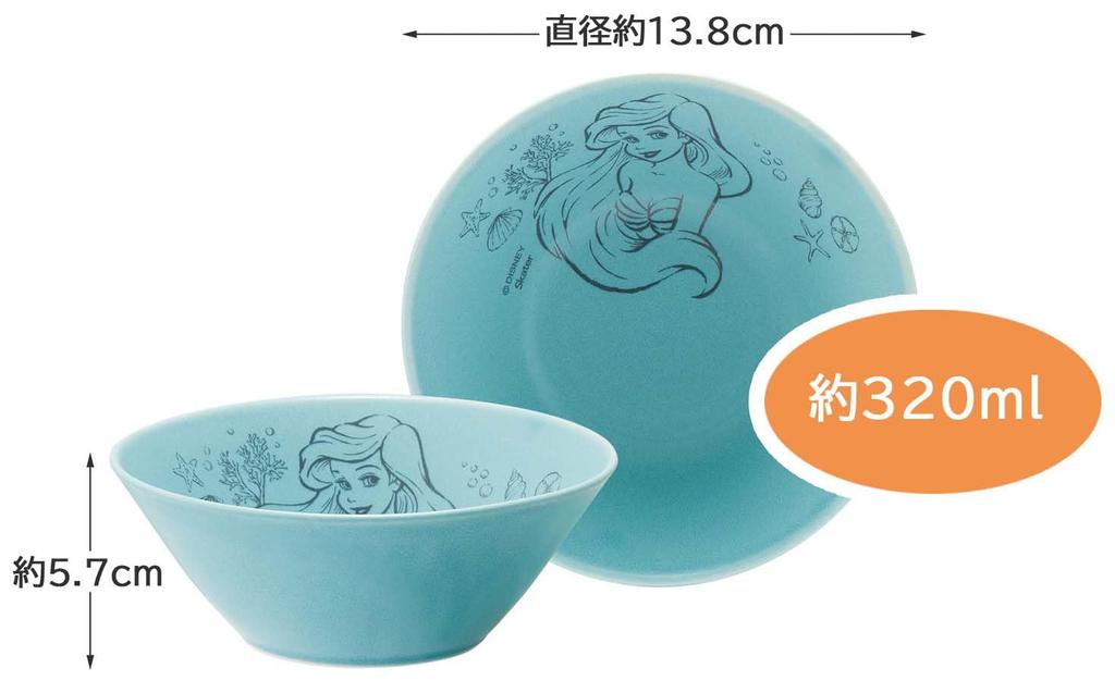Skater Mino Ware Disney Turquoise Bowl, Small, 13cm, Ariel, Blue, CHBW13-A