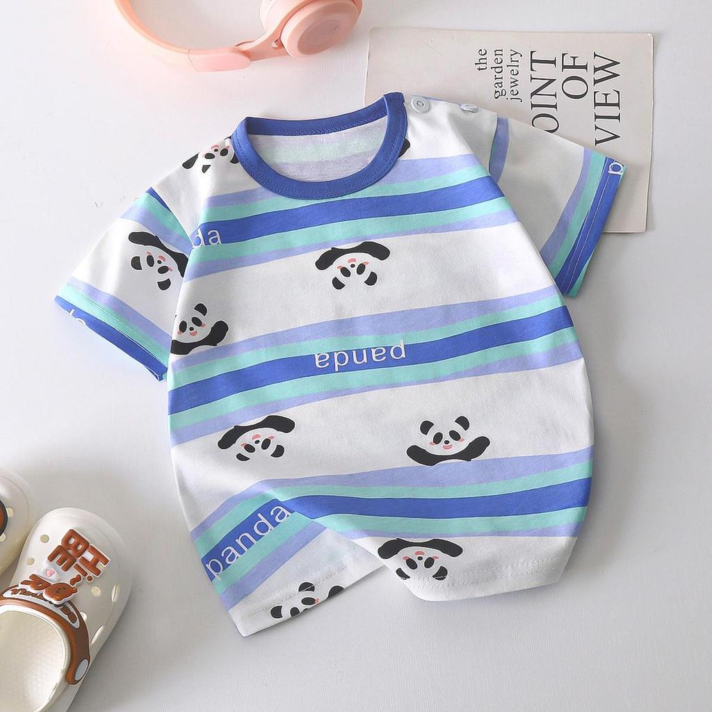 Letní trička s krátkým rukávem 2026 pro chlapce a dívky Miminko Jaro Kulatý výstřih Kreslený bavlněný top pro děti