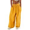 Women Pants High Elastic Waist Drawstring Wide Leg Loose Deep Crotch Pleated Ankle-banded Pockets Solid Color Soft Lady Casual Trousers