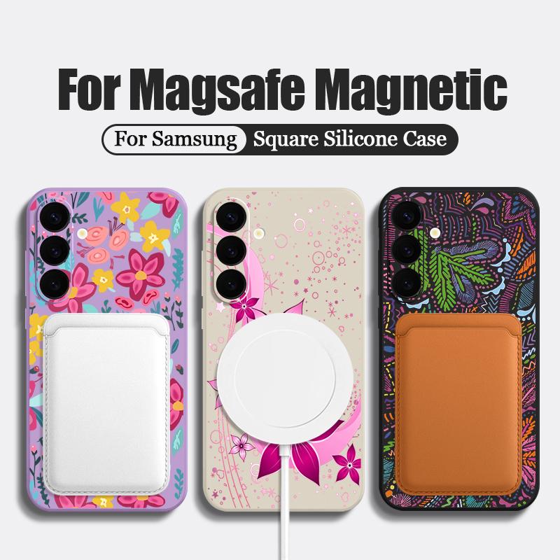 Custodia Rosa con Fiore Cartone Animato Per Samsung Galaxy S26 S25 Ultra S24 S23 FE S22 Plus S21 Piatto Metallico Integrato Cover Magnetica in Silicone