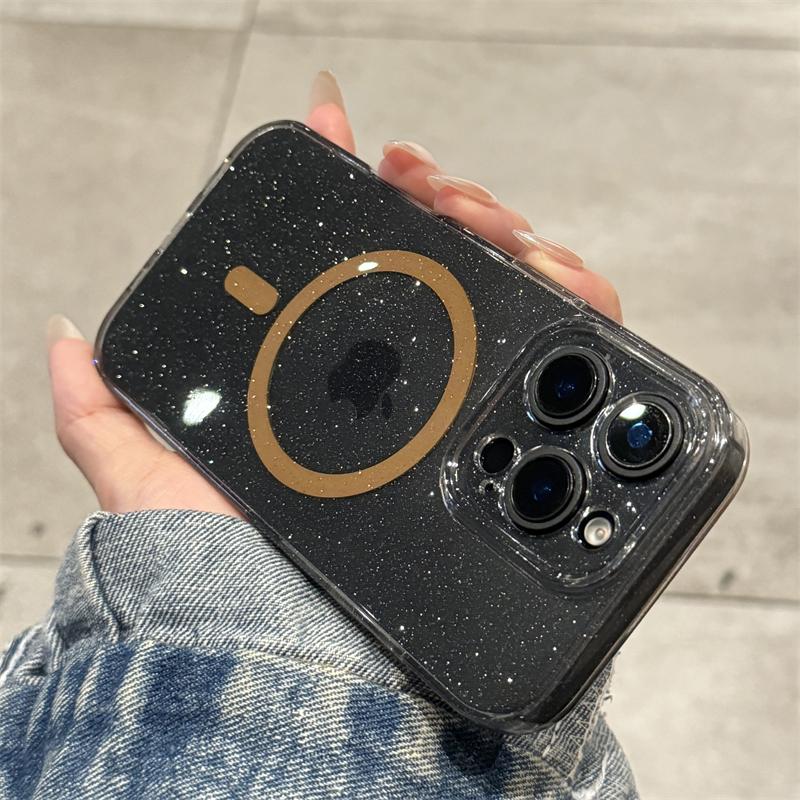 Luxury Glitter Magsafe Transparent Case For iPhone 13 14 15 16 Pro Max Plus Magnetic Wireless Charge Shockproof Soft Cover
