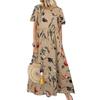 Women's Vintage Print Casual Summer Short Sleeve O-neck Thin Cotton Dresses