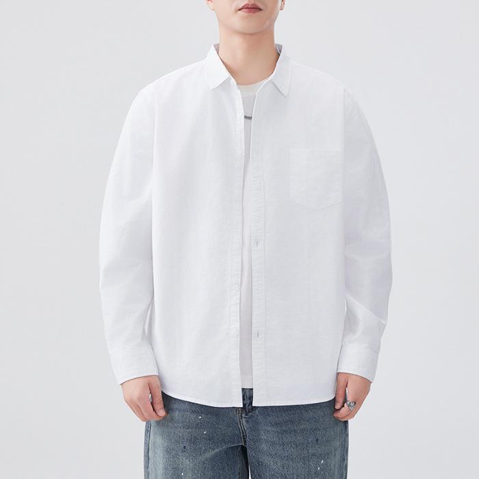 

Ретро Весна Новый Стиль Мужская Оксфордская Хлопковая Рубашка С Длинным Рукавом Однотонная Рубашка Американский Стиль L