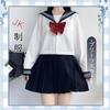 GSYCL Sailor Authentic Navy Blue with Red Long Short High School JK Pleated Traditional Perfect for Plus Cute Sleeve Size Uniform, Bow, Sleeves,