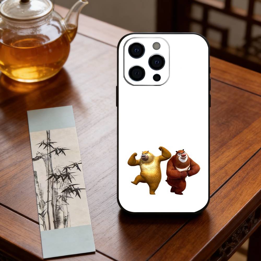 Cute cartoon Boonie Bears Phone Case For iPhone 17,16,15,14,13,12,11 Plus,Pro Max,XS,Soft Silicone Black Cover