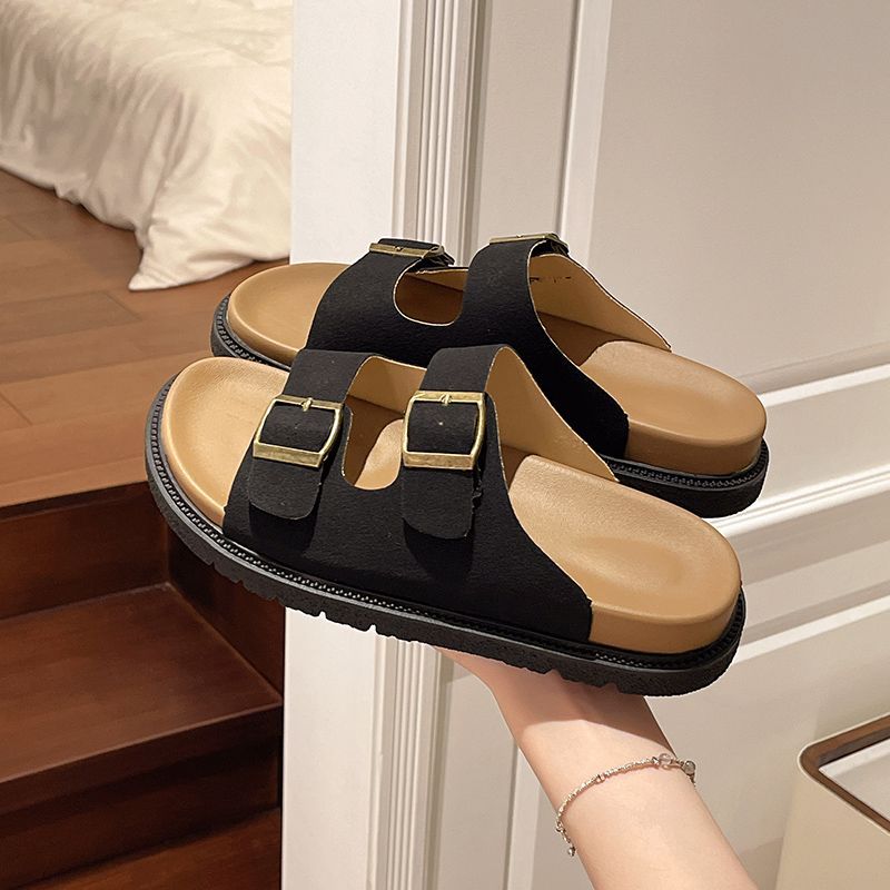 Muffin Thick-soled Birken One-word Drag Stepping On Shit 2025 Summer New Cool Slippers Women's Outer Wear with Skirt Beach Shoes