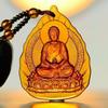 Ice Yellow  Lucky Pendant Long Sweater Necklace Manjushri Amitabha Tibetan Buddhism Religion Amulet Necklaces Unisex Gift