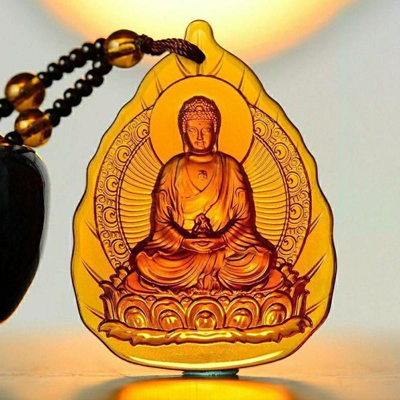 Ice Yellow  Lucky Pendant Long Sweater Necklace Manjushri Amitabha Tibetan Buddhism Religion Amulet Necklaces Unisex Gift