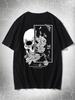 New Goth Men Cotton Butterfly & Skull Print Tee, School T-shirt Suitable for Men - Black Casual Short-sleeved Round-neck T-shirt